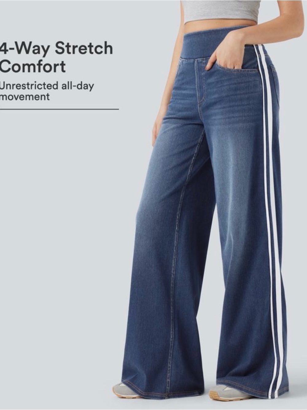 HALARA Tall Women’s High Waisted Stripe Wide-Leg Flowy Jeans